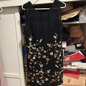 Karl Lagerfeld Black Dress with Floral Embroidery